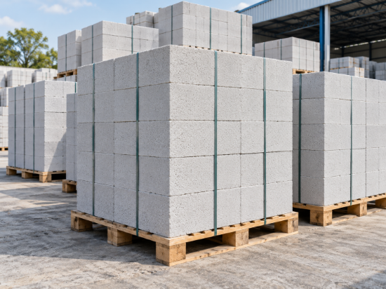 AAC blocks stacked on pallets representing E-Con LITE blocks ready for delivery