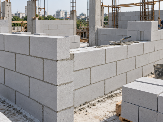 AAC blocks representing E-Con LITE blocks used in masonry wall construction